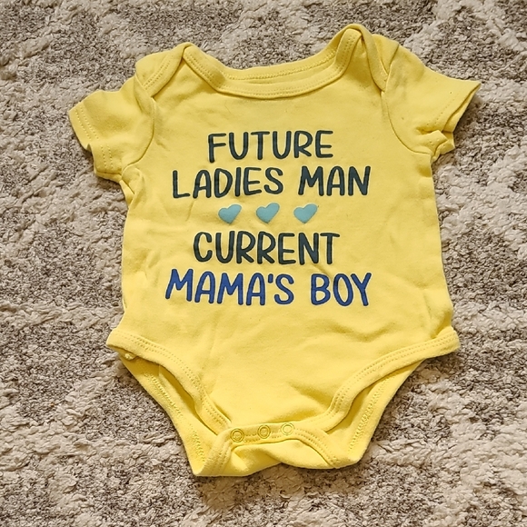 15 for $10-Monkey Bars Boys 0-3m Yellow "Future Ladies Man - Current Mama's Boy" - Picture 1 of 3